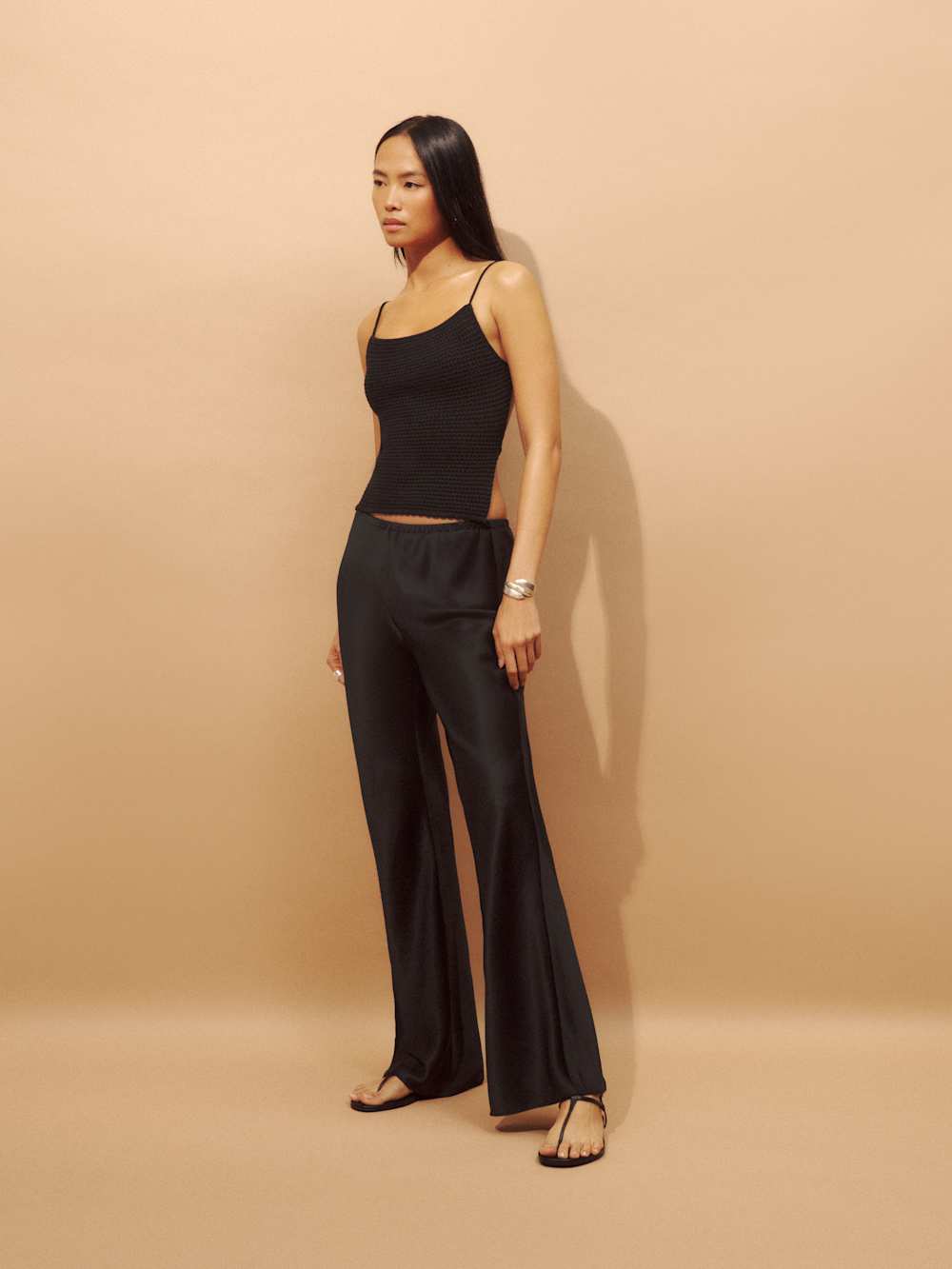 Petites Gale Satin Mid Rise Bias Pant - Black