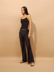 Petites Gale Satin Mid Rise Bias Pant - Black