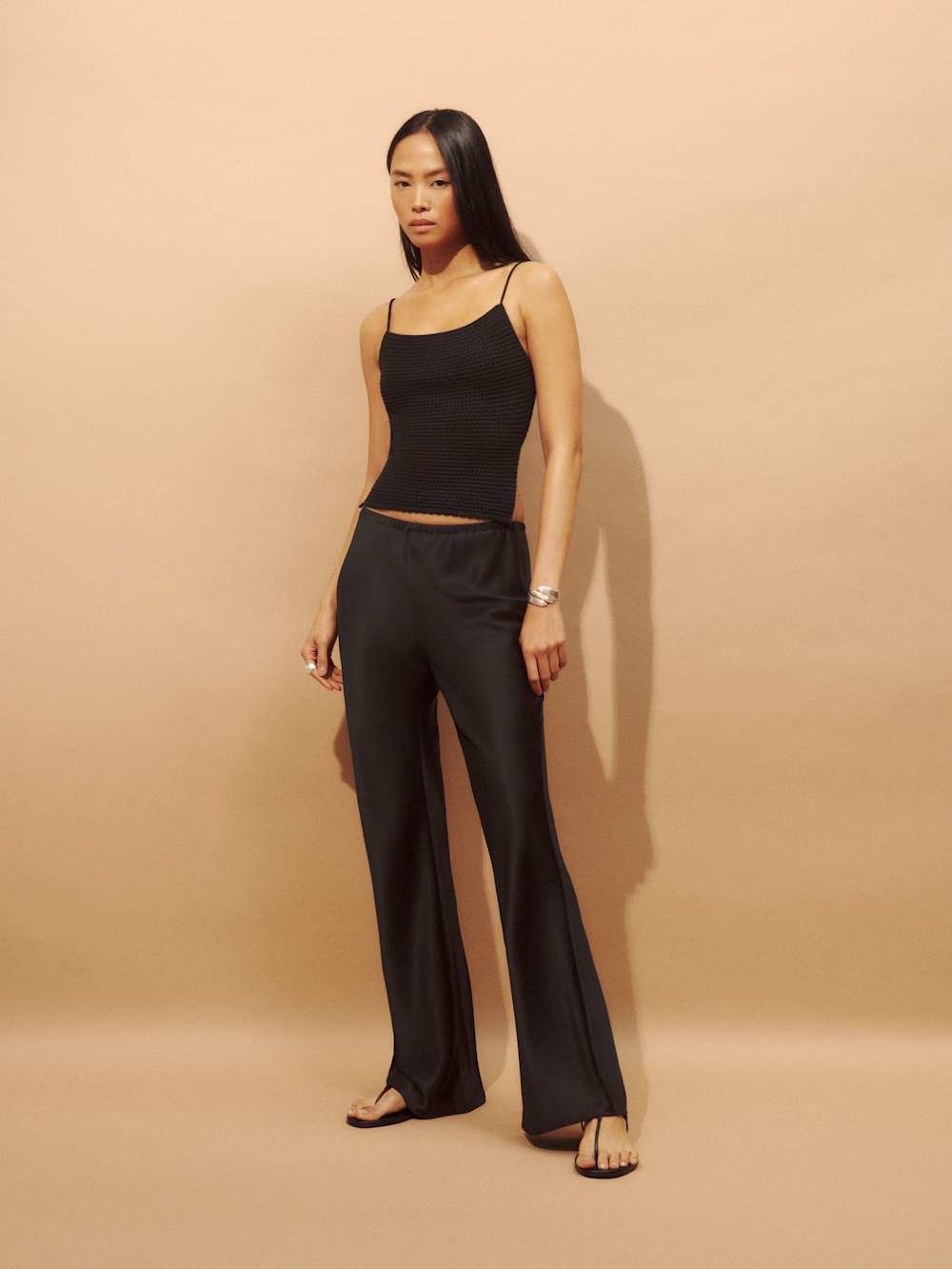 Petites Gale Satin Mid Rise Bias Pant - Black