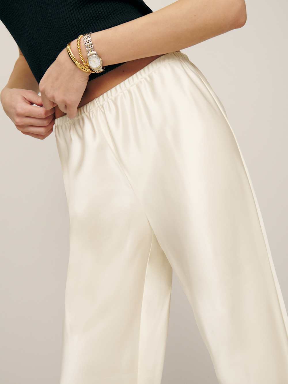 Petites Gale Satin Mid Rise Bias Pant - Fior Di Latte