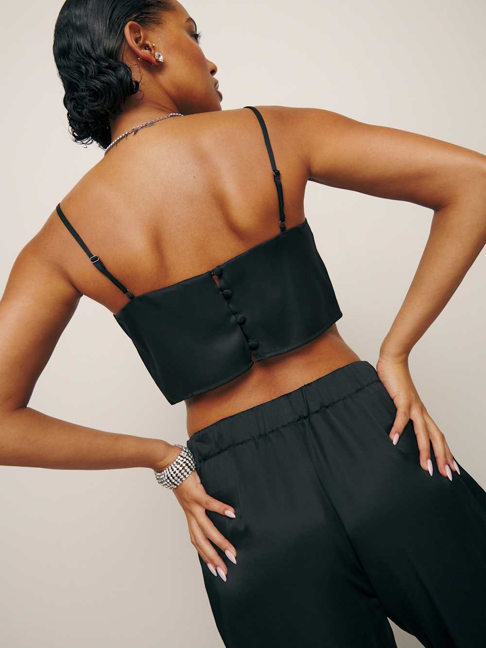 Cleo Satin Two Piece - Black