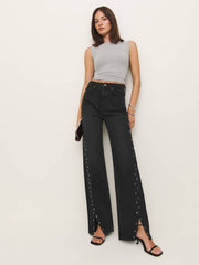 Cary High Rise Slouchy Straight Leg Jeans - Vana Vented Studded