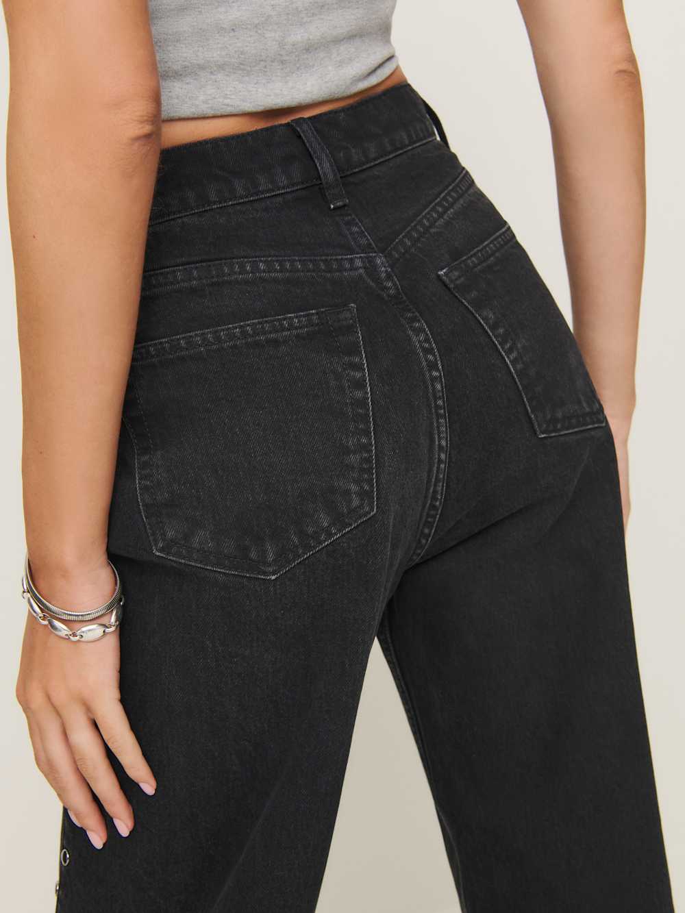 Cary High Rise Slouchy Straight Leg Jeans - Vana Vented Studded