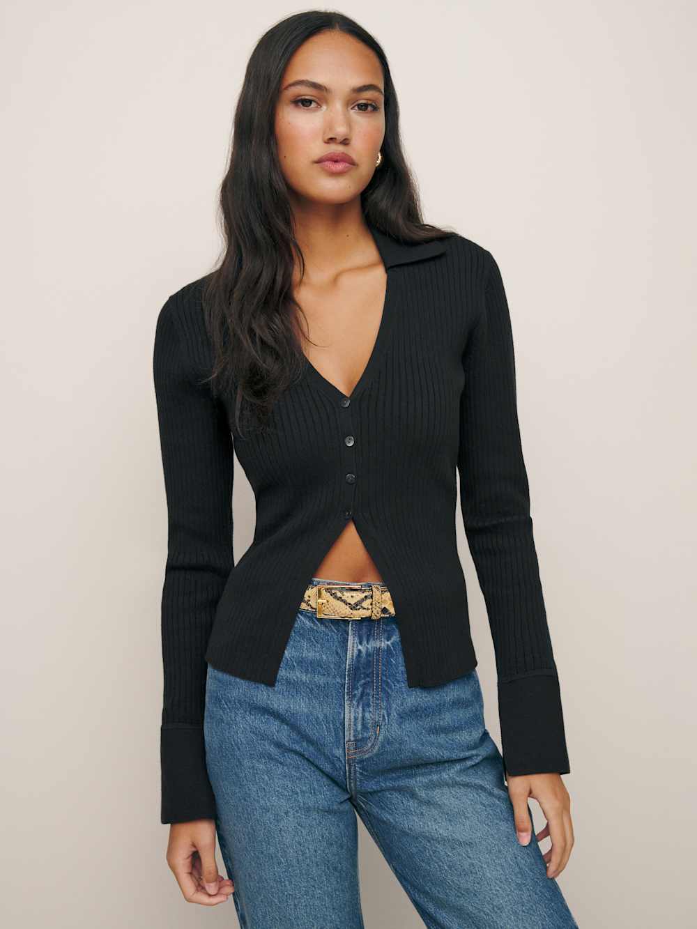 Valentina Ribbed Open Cardigan - Black