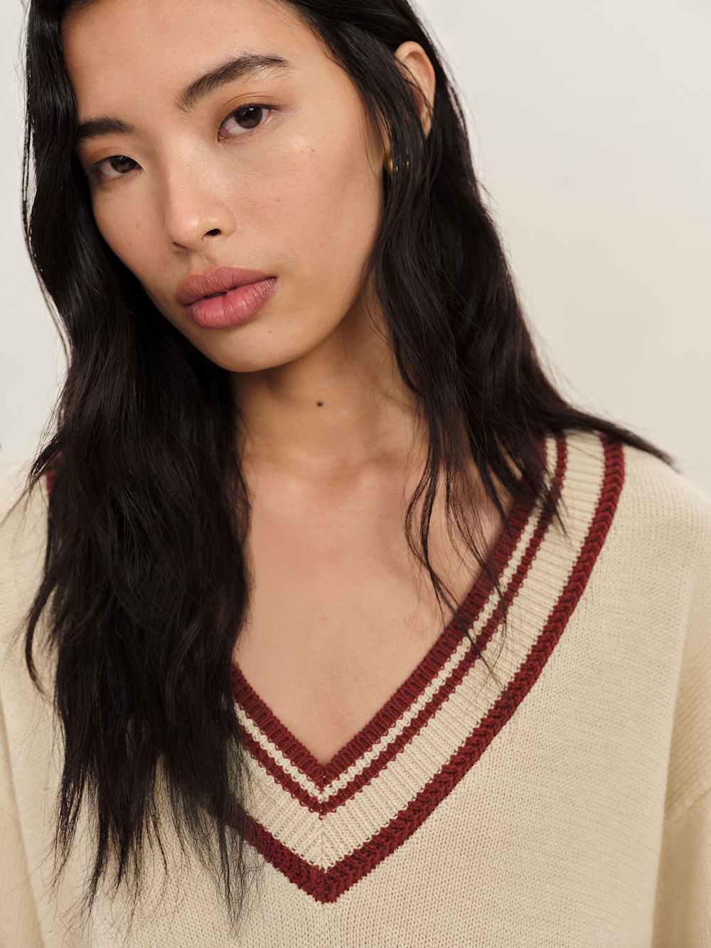 Sienna Oversized Cotton V Neck Sweater - Birch Chianti