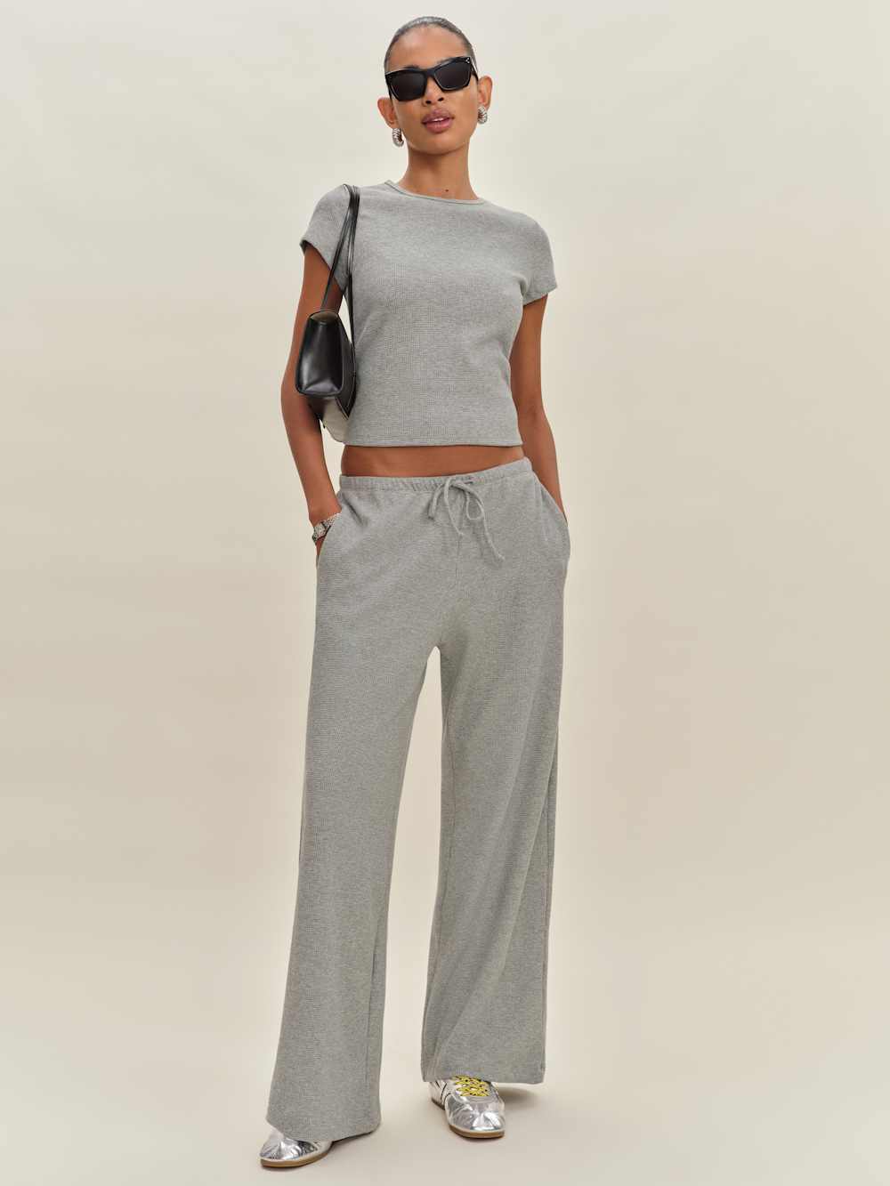 Olina Knit Pant - Heather Grey Waffle