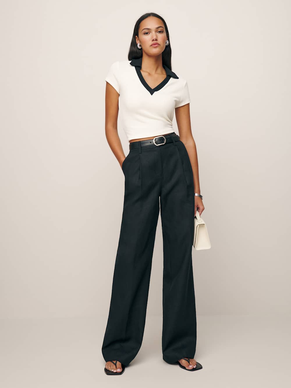 Alex Linen Mid Rise Pant - Black