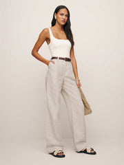 Alex Linen Mid Rise Pant - Oatmeal