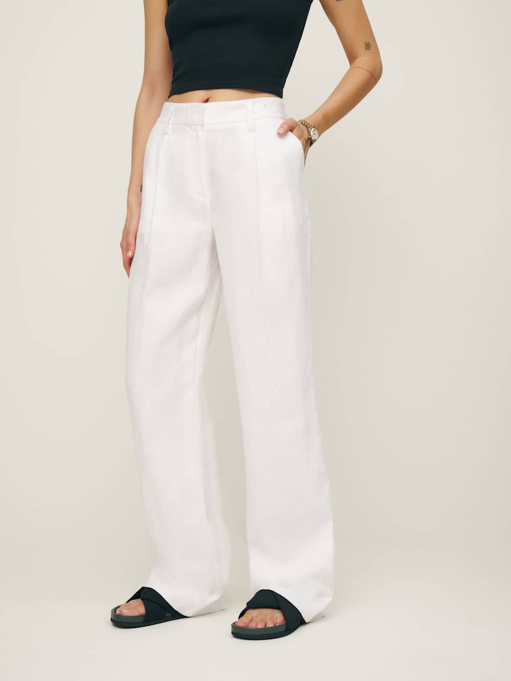 Alex Linen Mid Rise Pant - White