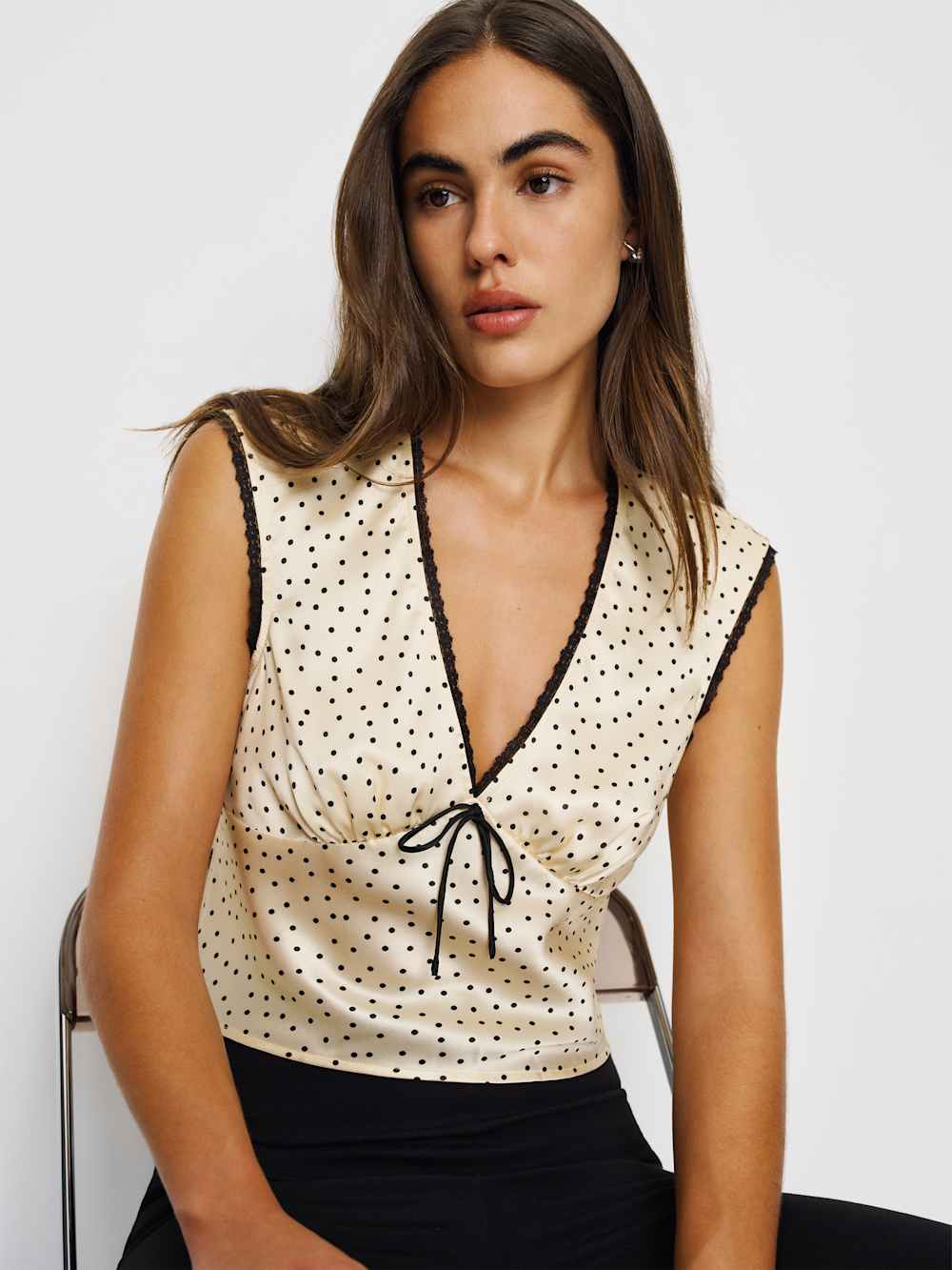 Cherry Silk Top - Salt And Pepper