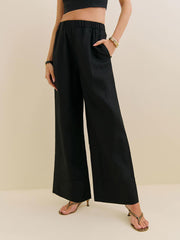 Fernando Linen Wide Leg Pant - Black