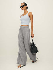 Fernando Linen Wide Leg Pant - Remy Check
