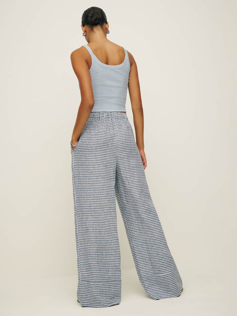 Fernando Linen Wide Leg Pant - Slate Check