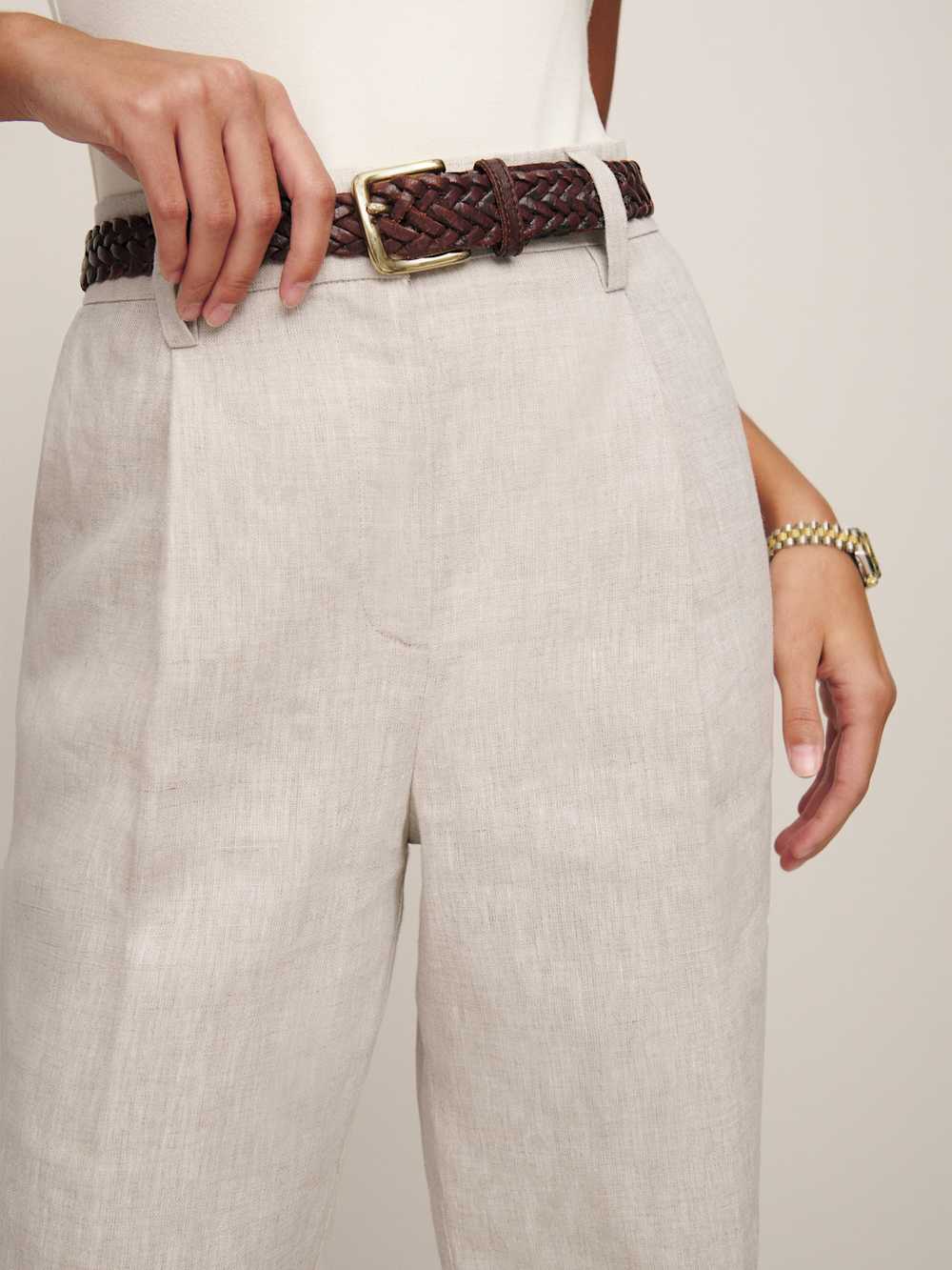 Petites Alex Linen Mid Rise Pant - Oatmeal