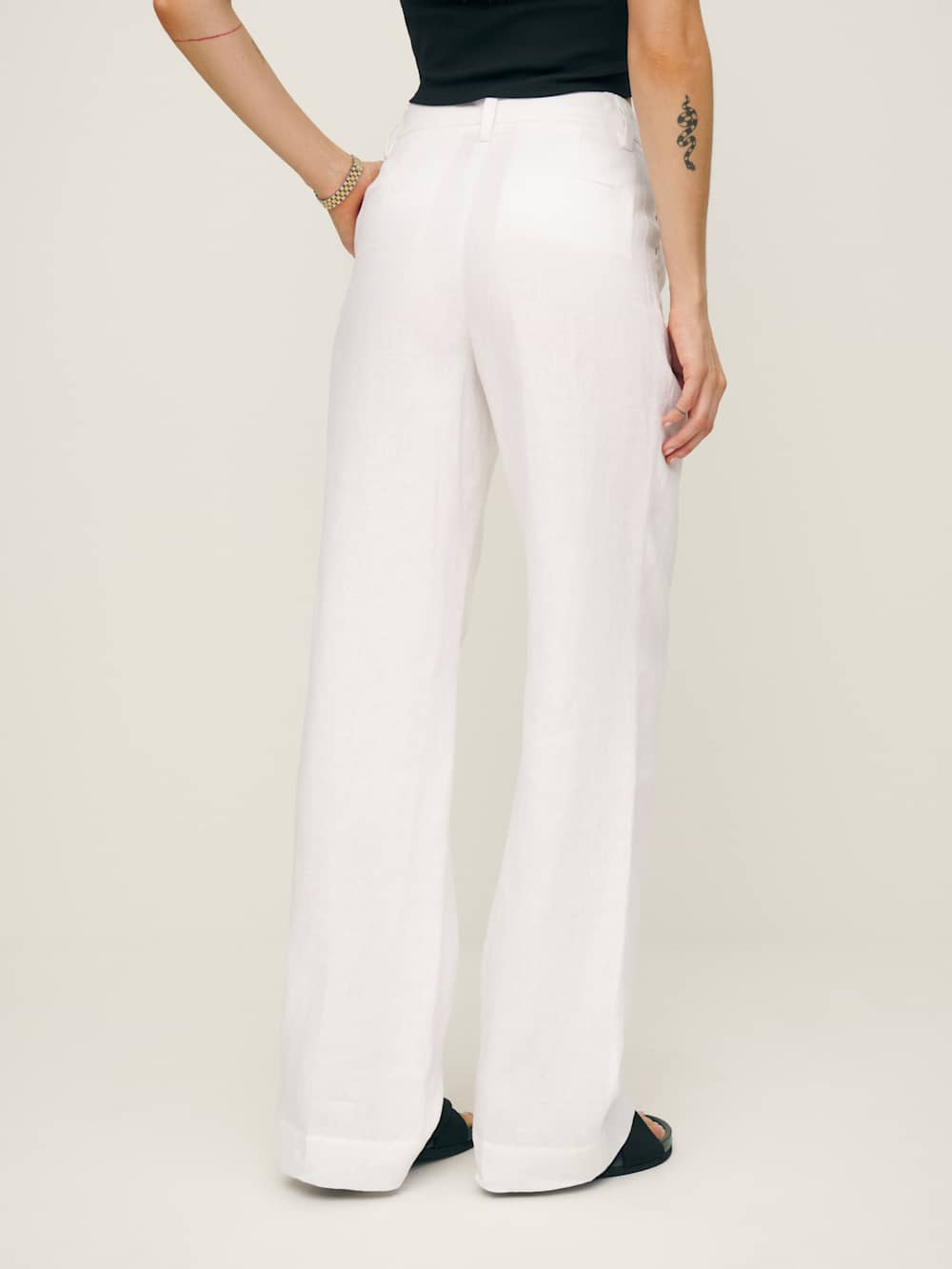 Petites Alex Linen Mid Rise Pant - White