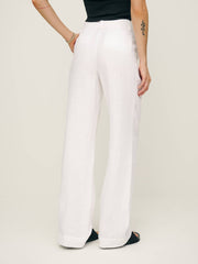 Petites Alex Linen Mid Rise Pant - White