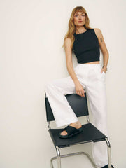Petites Alex Linen Mid Rise Pant - White