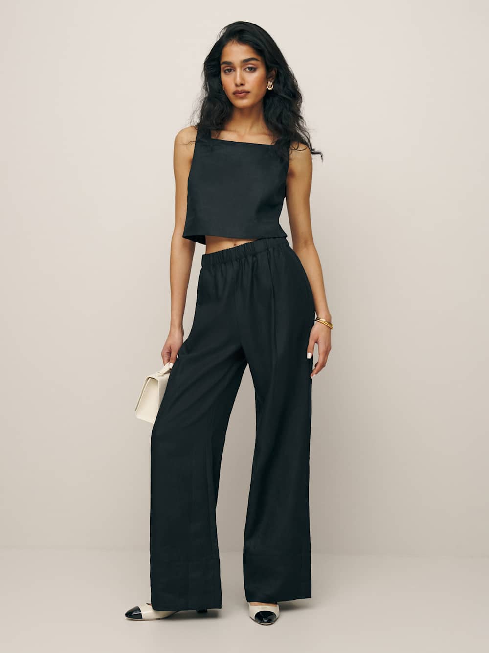 Petites Fernando Linen Wide Leg Pant - Black