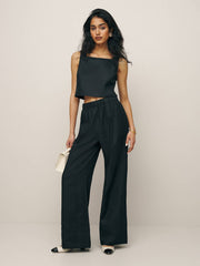 Petites Fernando Linen Wide Leg Pant - Black