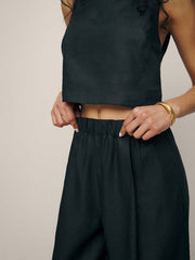 Petites Fernando Linen Wide Leg Pant - Black