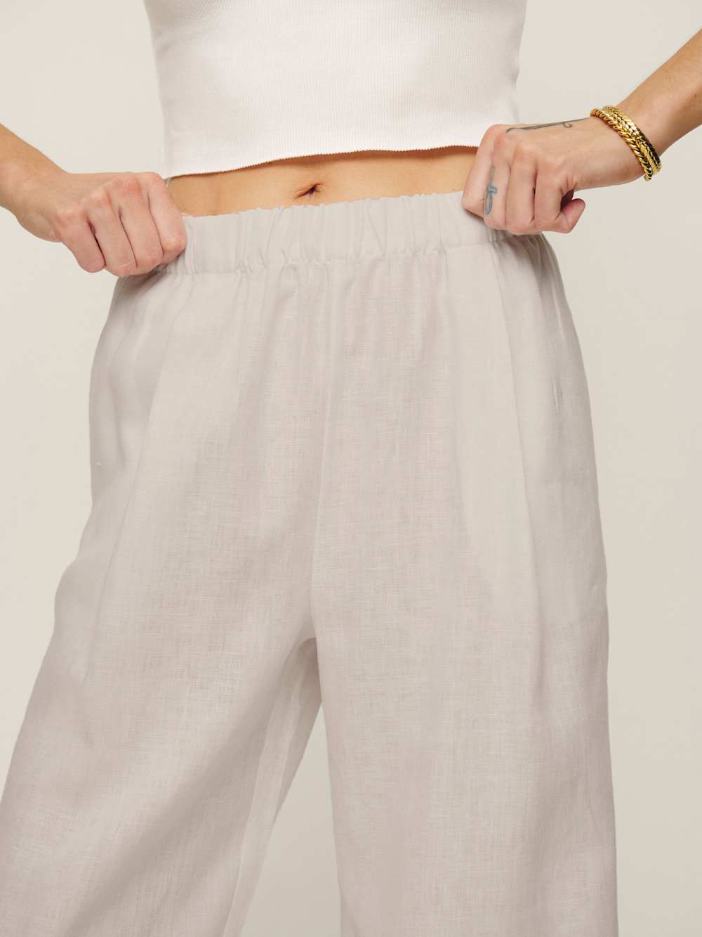 Petites Fernando Linen Wide Leg Pant - Oatmeal