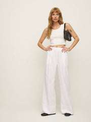 Petites Fernando Linen Wide Leg Pant - White