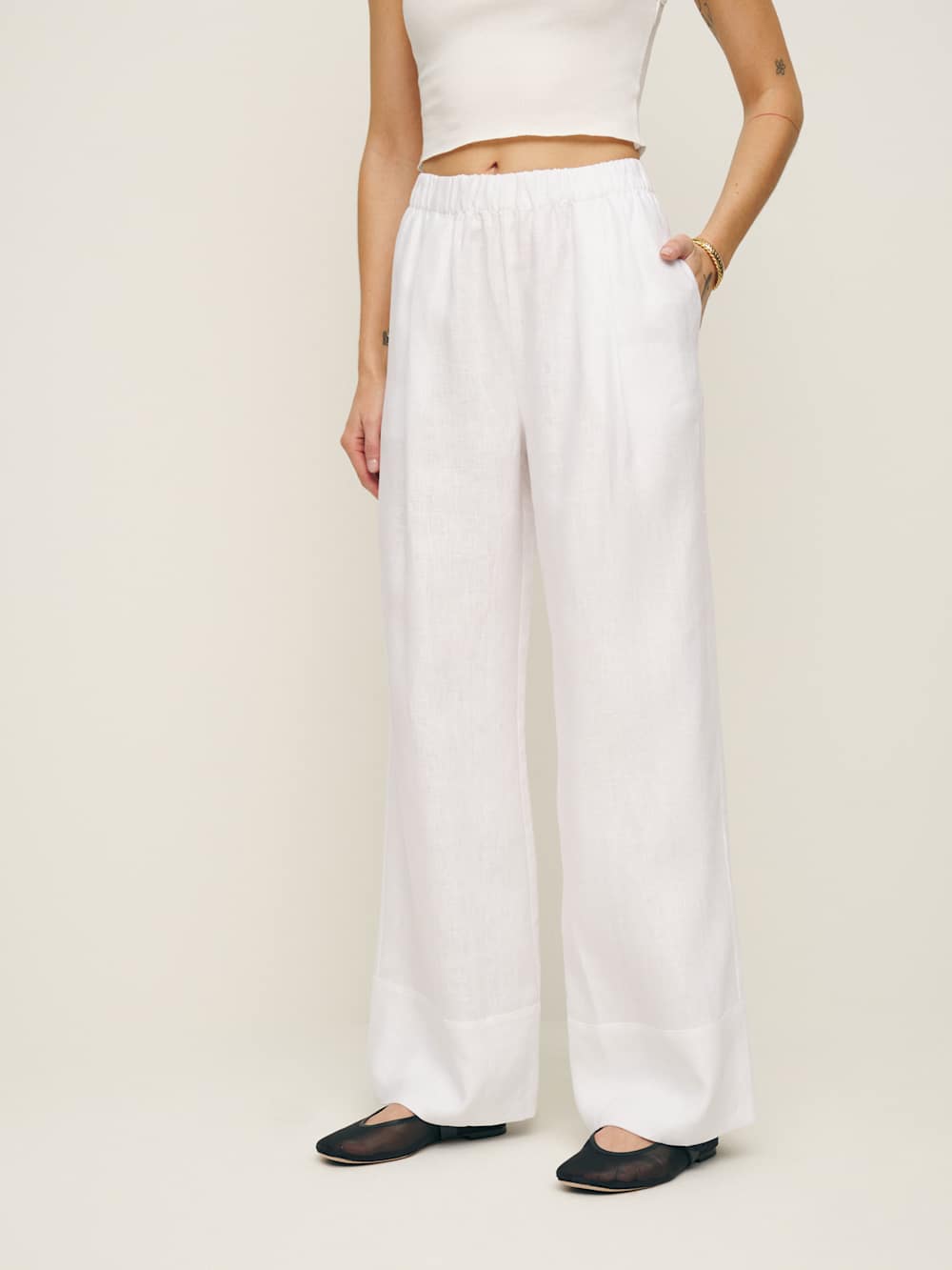 Petites Fernando Linen Wide Leg Pant - White