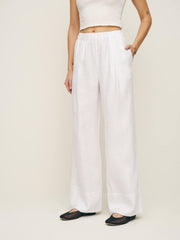Petites Fernando Linen Wide Leg Pant - White