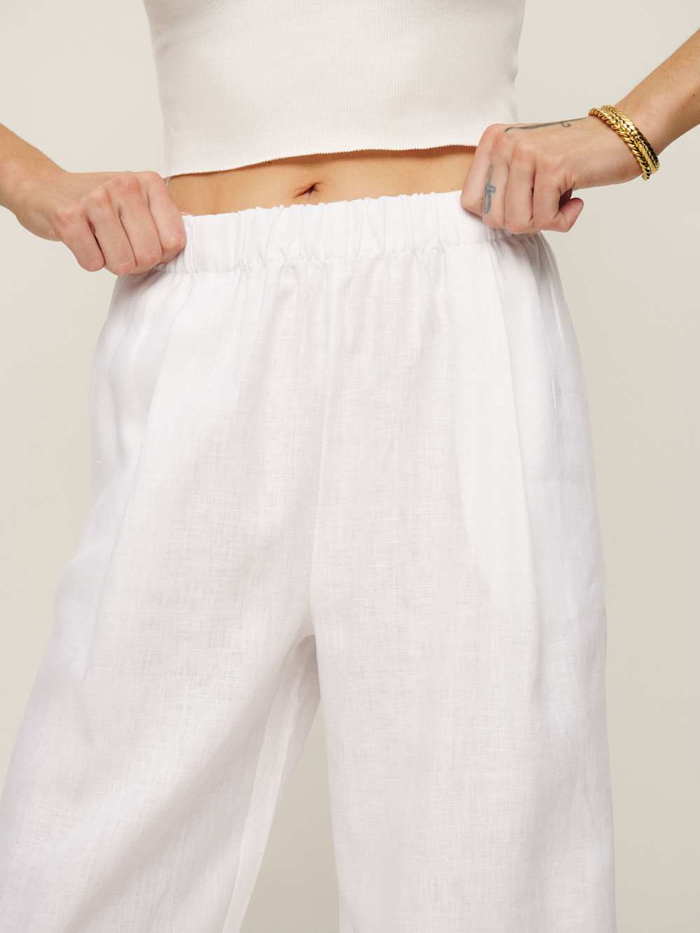 Petites Fernando Linen Wide Leg Pant - White