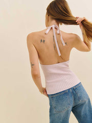 Delia Ribbed Halter Top - Cherry Blossom