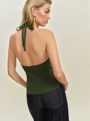 Delia Ribbed Halter Top - Grass