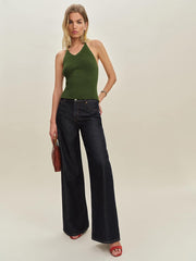 Delia Ribbed Halter Top - Grass