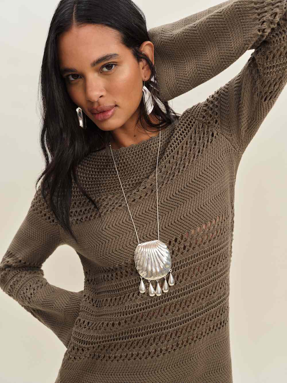 Inda Open Knit Mini Dress - Shitake