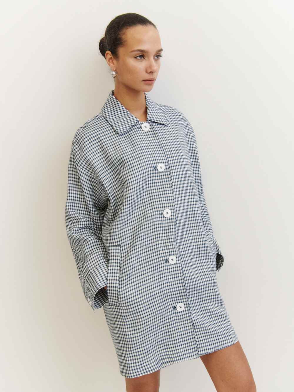 Irene Linen Jacket - Slate Check