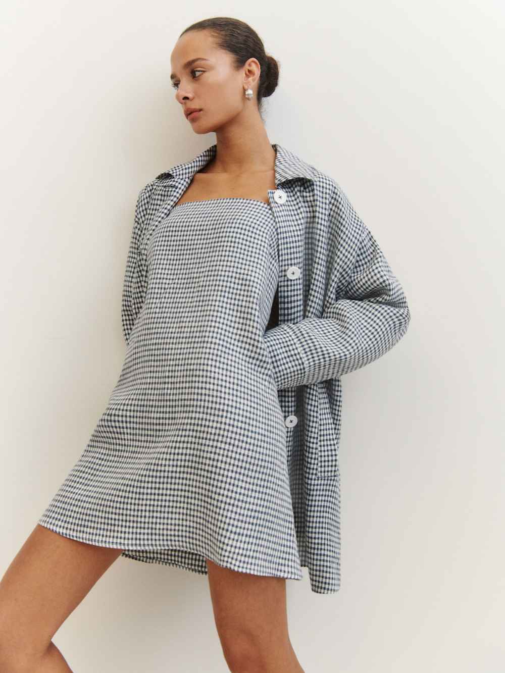 Irene Linen Jacket - Slate Check
