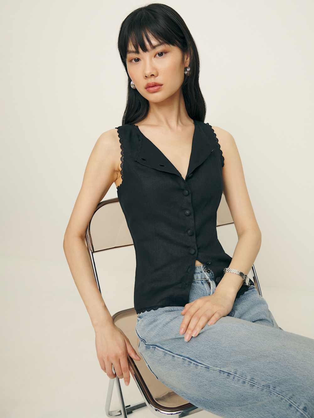 Amela Linen Top - Black