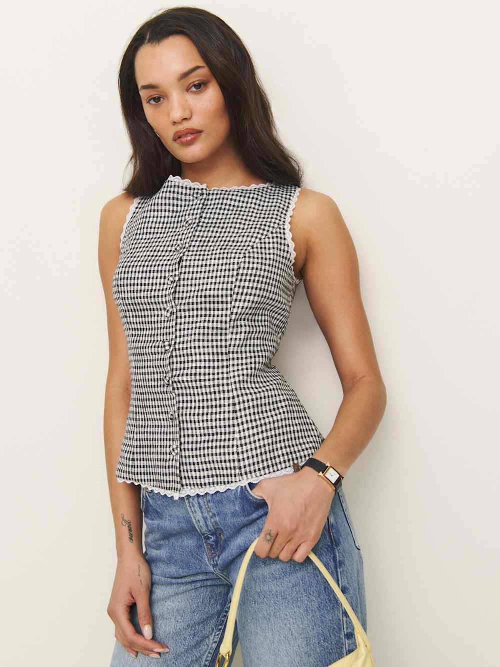 Amela Linen Top - Remy Check