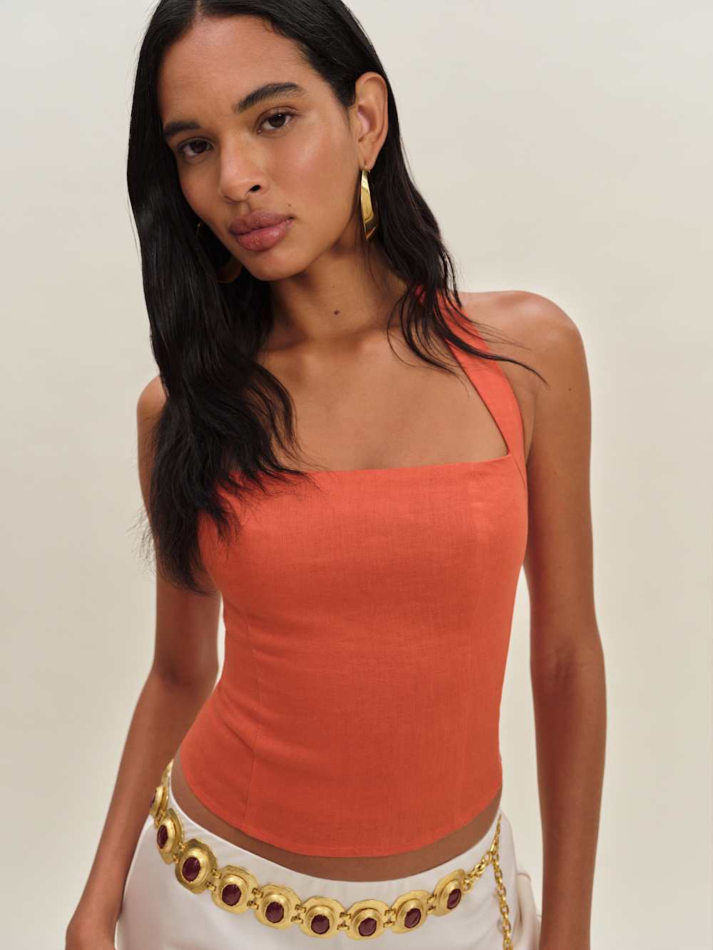Malika Linen Top - Red Coral