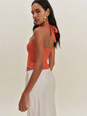 Malika Linen Top - Red Coral