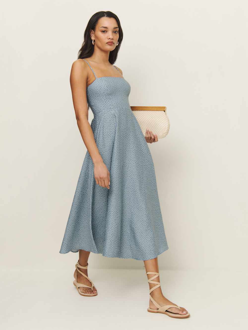 Monette Linen Dress - Sky Dot