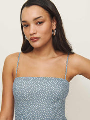 Monette Linen Dress - Sky Dot