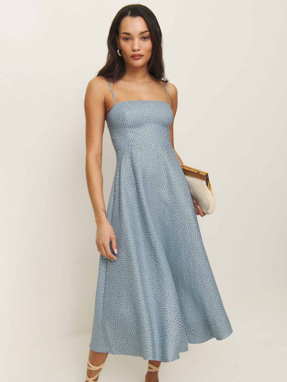 Monette Linen Dress - Sky Dot