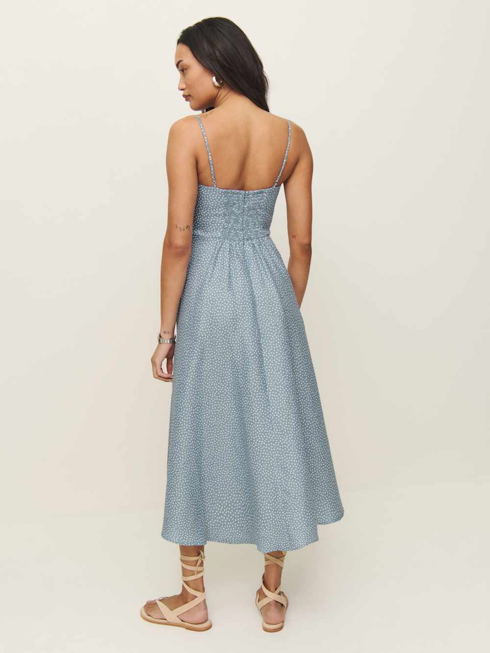 Monette Linen Dress - Sky Dot