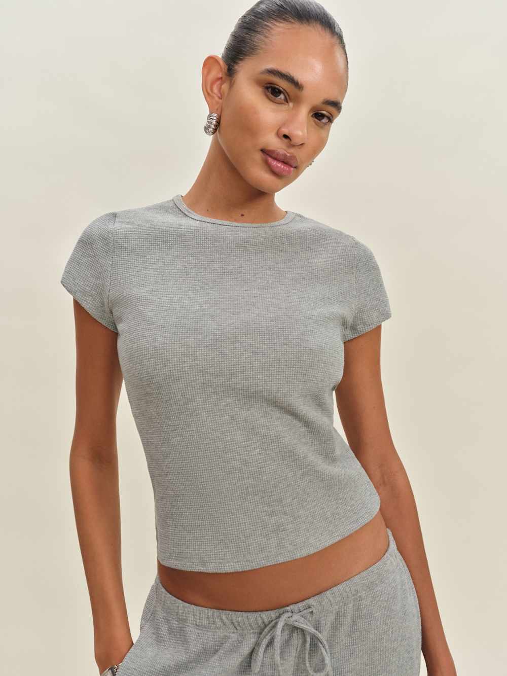 Olive Knit Top - Heather Grey Waffle