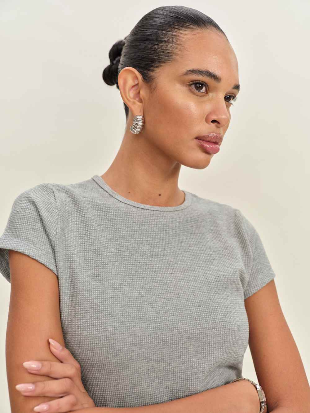 Olive Knit Top - Heather Grey Waffle