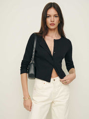 Ari Pointelle Knit Cardigan - Black