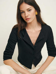 Ari Pointelle Knit Cardigan - Black