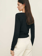 Ari Pointelle Knit Cardigan - Black