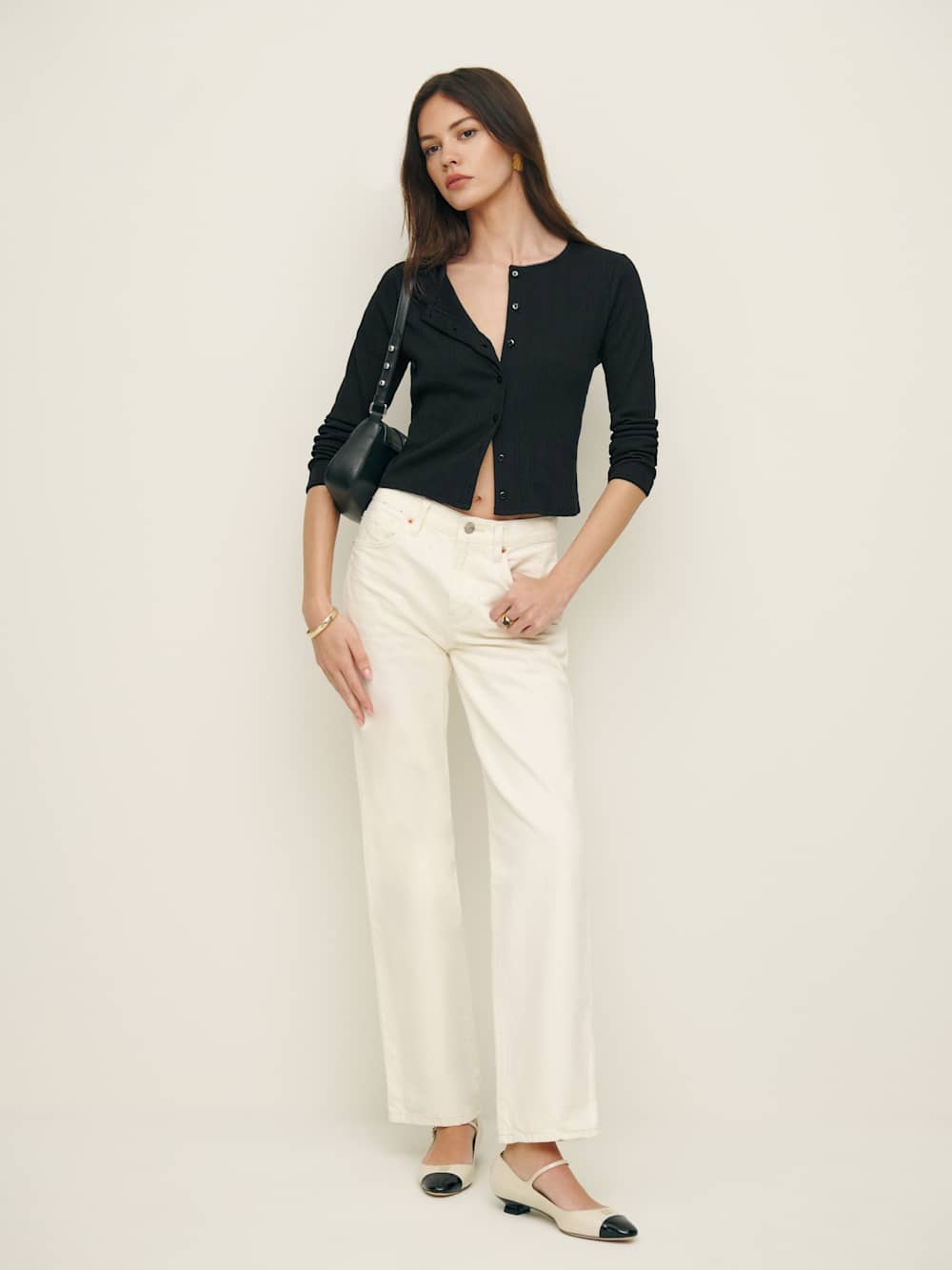 Ari Pointelle Knit Cardigan - Black