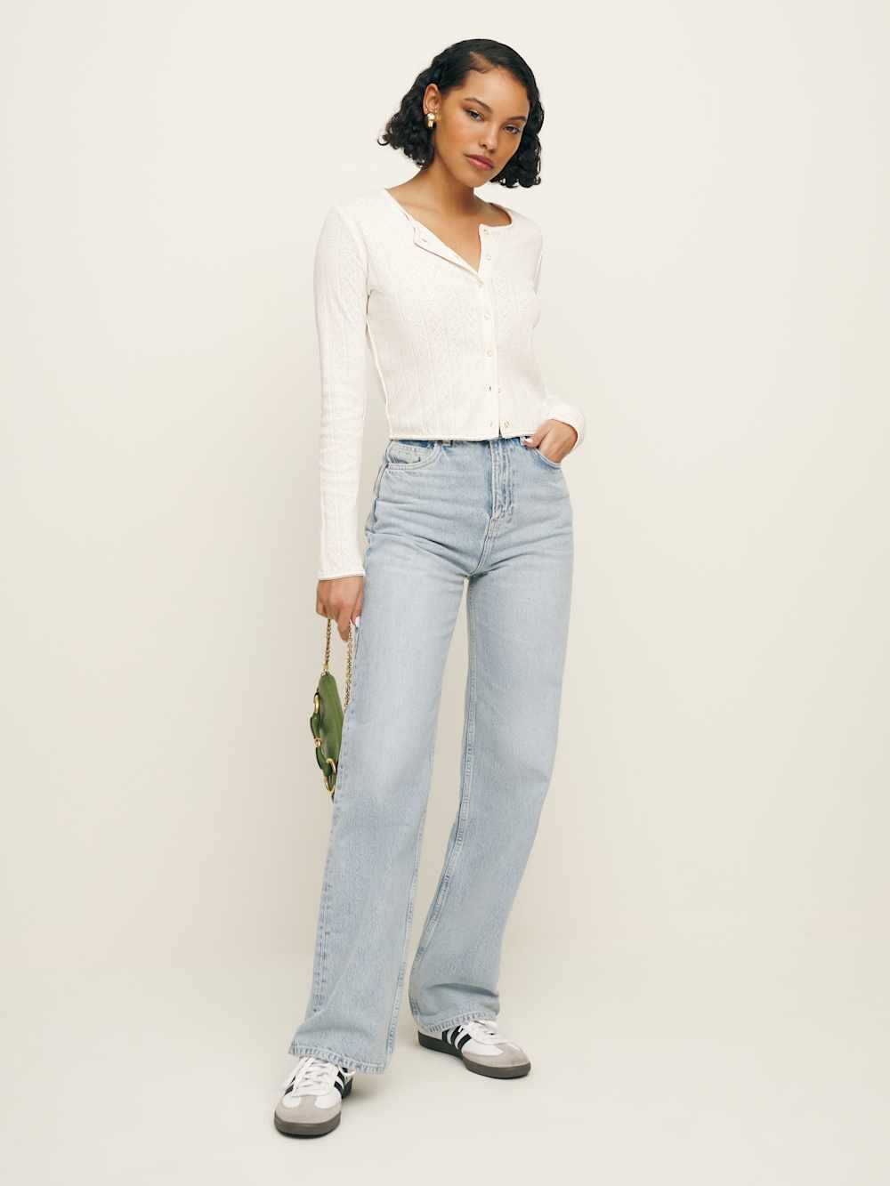 Ari Pointelle Knit Cardigan - Gossamer